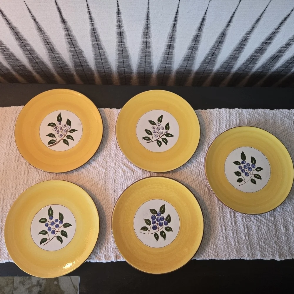 STANGL Vintage 5 Pottery Blueberry Yellow Glazed 6